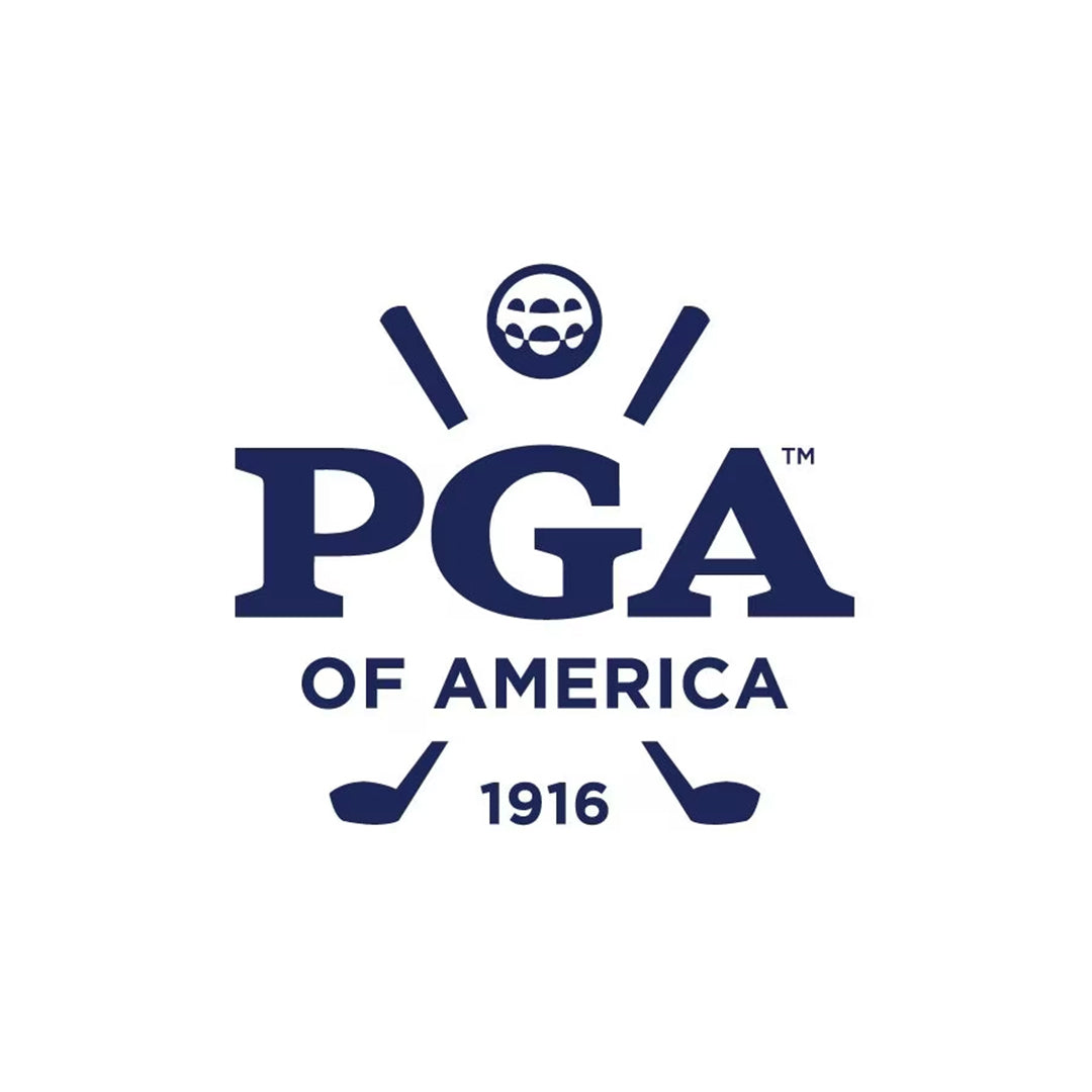 PGA of America logo in navy with crossed clubs, a golf ball and the year "1916".