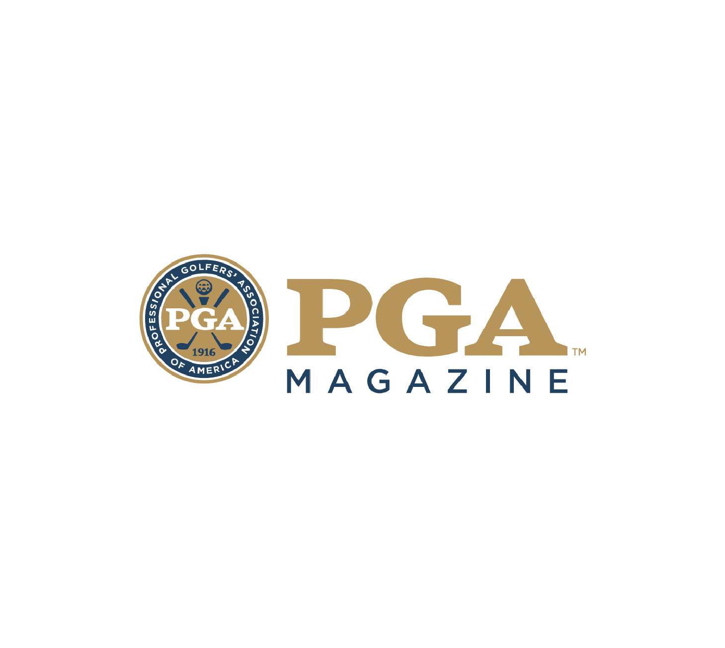 PGA Magazine logo with a navy and gold seal beside gold "PGA" and navy "MAGAZINE" lettering.