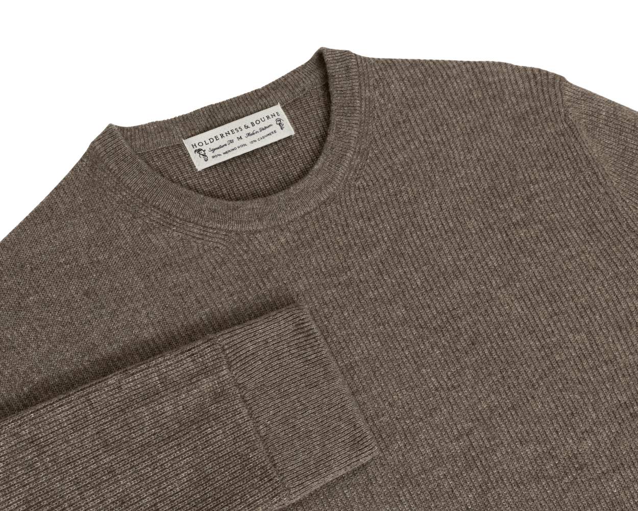 Men's Tan Merino-Cashmere Crewneck Sweater | Holderness & Bourne