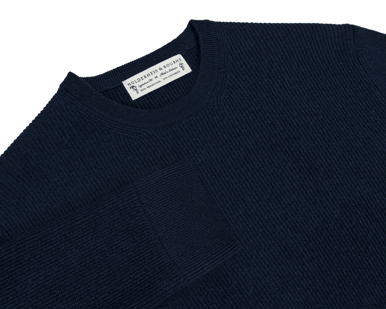 Men's Navy Merino-Cashmere Crewneck Sweater | Holderness & Bourne