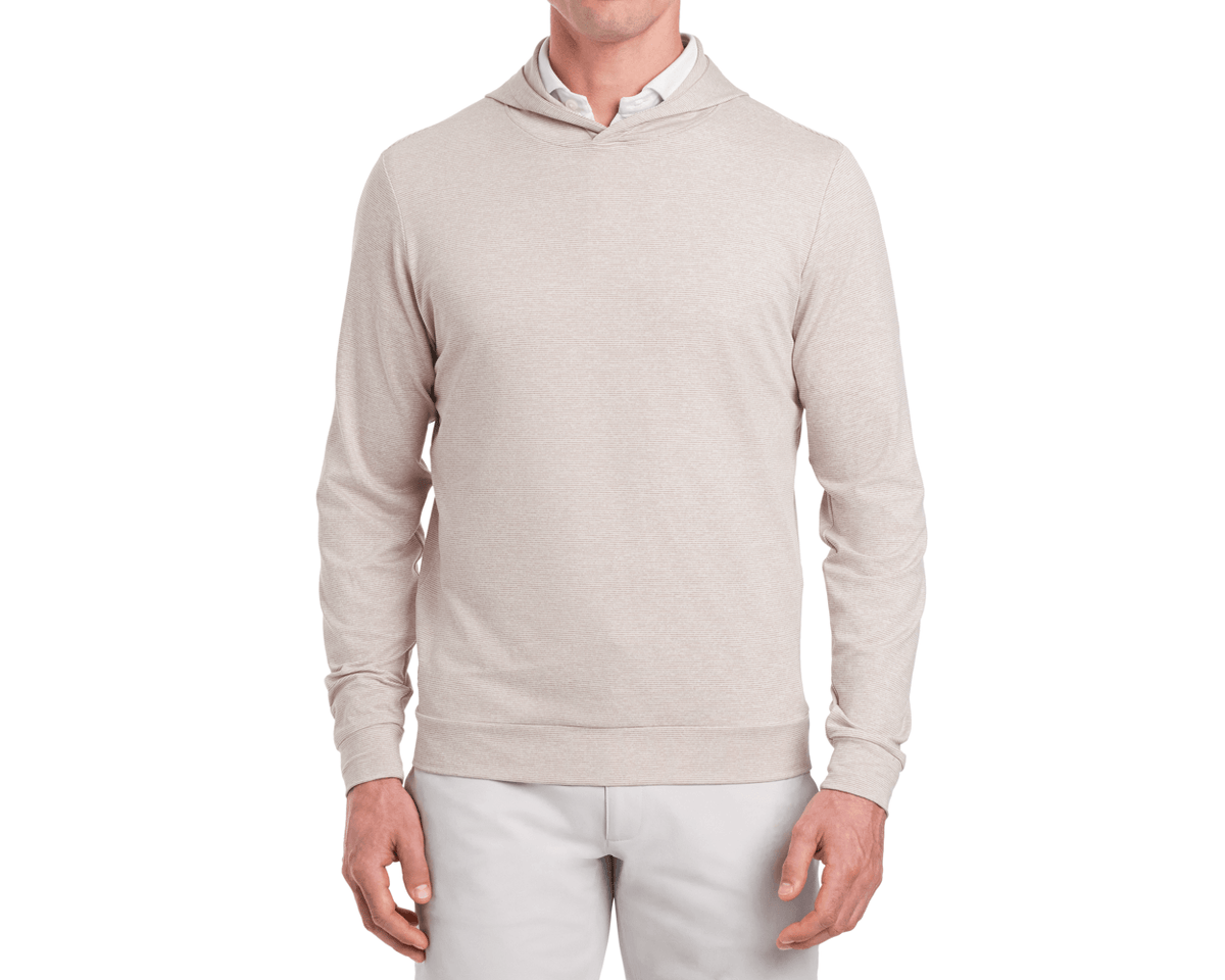 Model Wearing Holderness & Bourne Brown Striped Hoodie