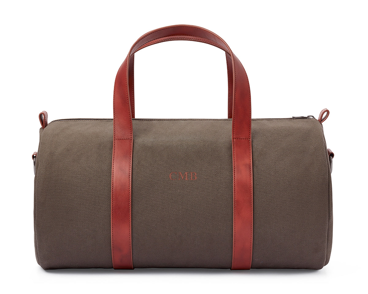 The Marston Banker Bag Cotton Twill: Scotch Green with Whiskey Brown Embroidered Lettering