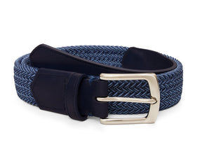 The Fischer Belt: Navy & Slate Microstripe - Navy Leather