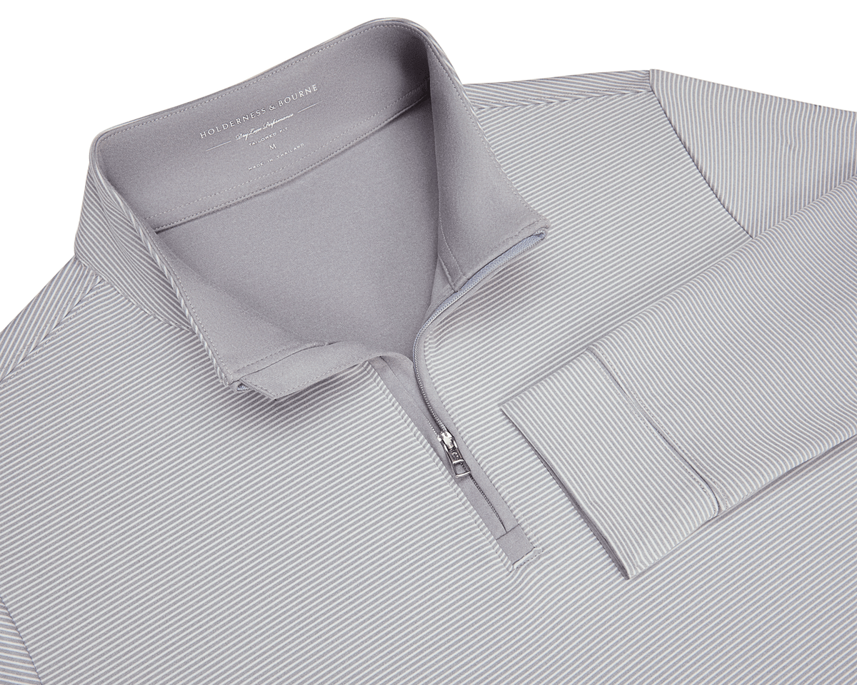 Holderness & Bourne Midweight Gray Striped Quarter Zip