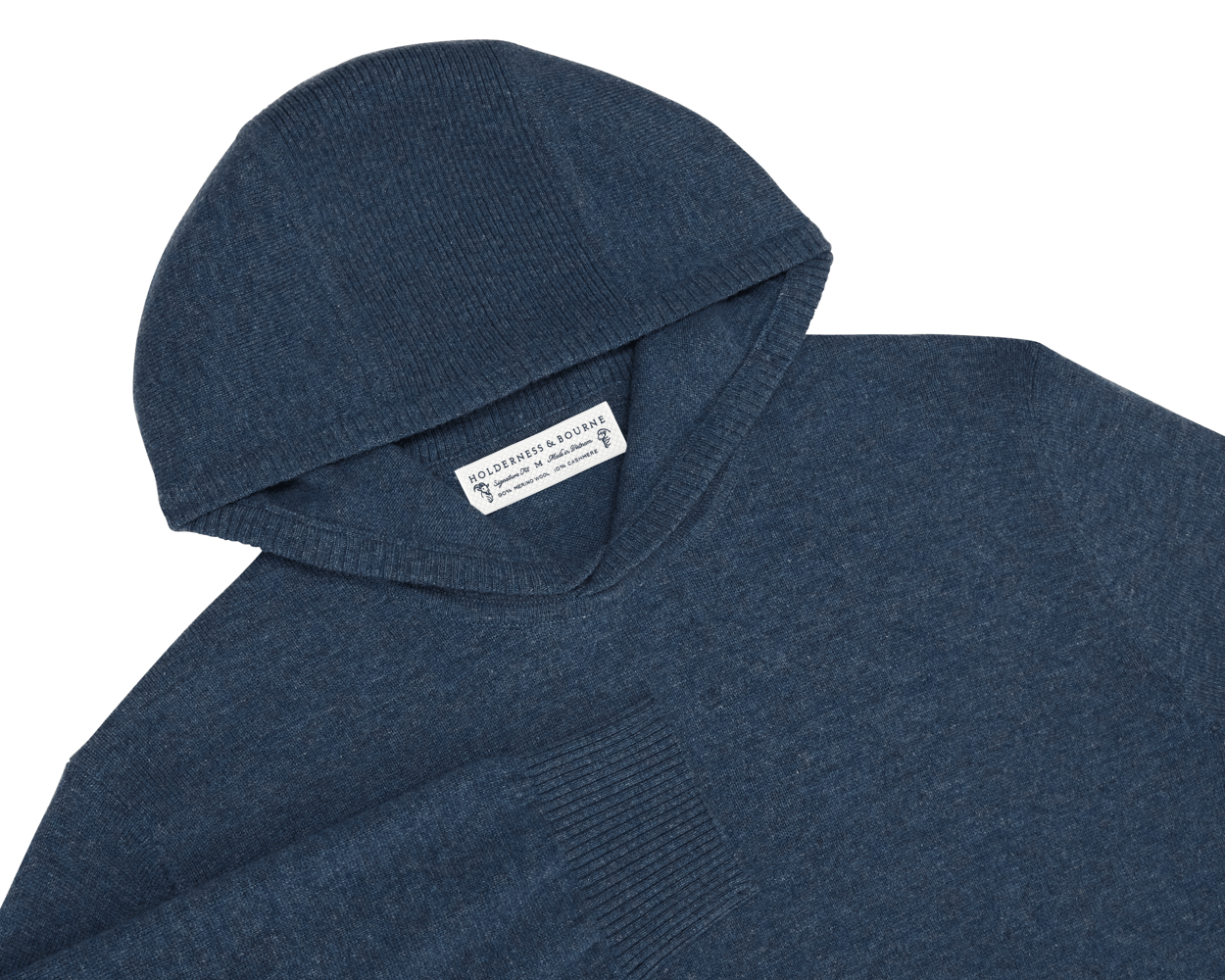 Men's Blue Wool Sweater Hoodie | Holderness & Bourne
