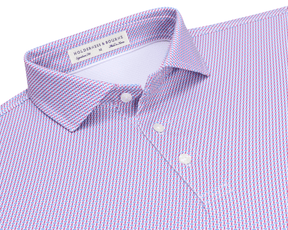 The Norman Shirt: Cabernet & Horizon Blue features a geometric pattern, button-down front, spread collar, and Holderness & Bourne label, made for comfort and performance.