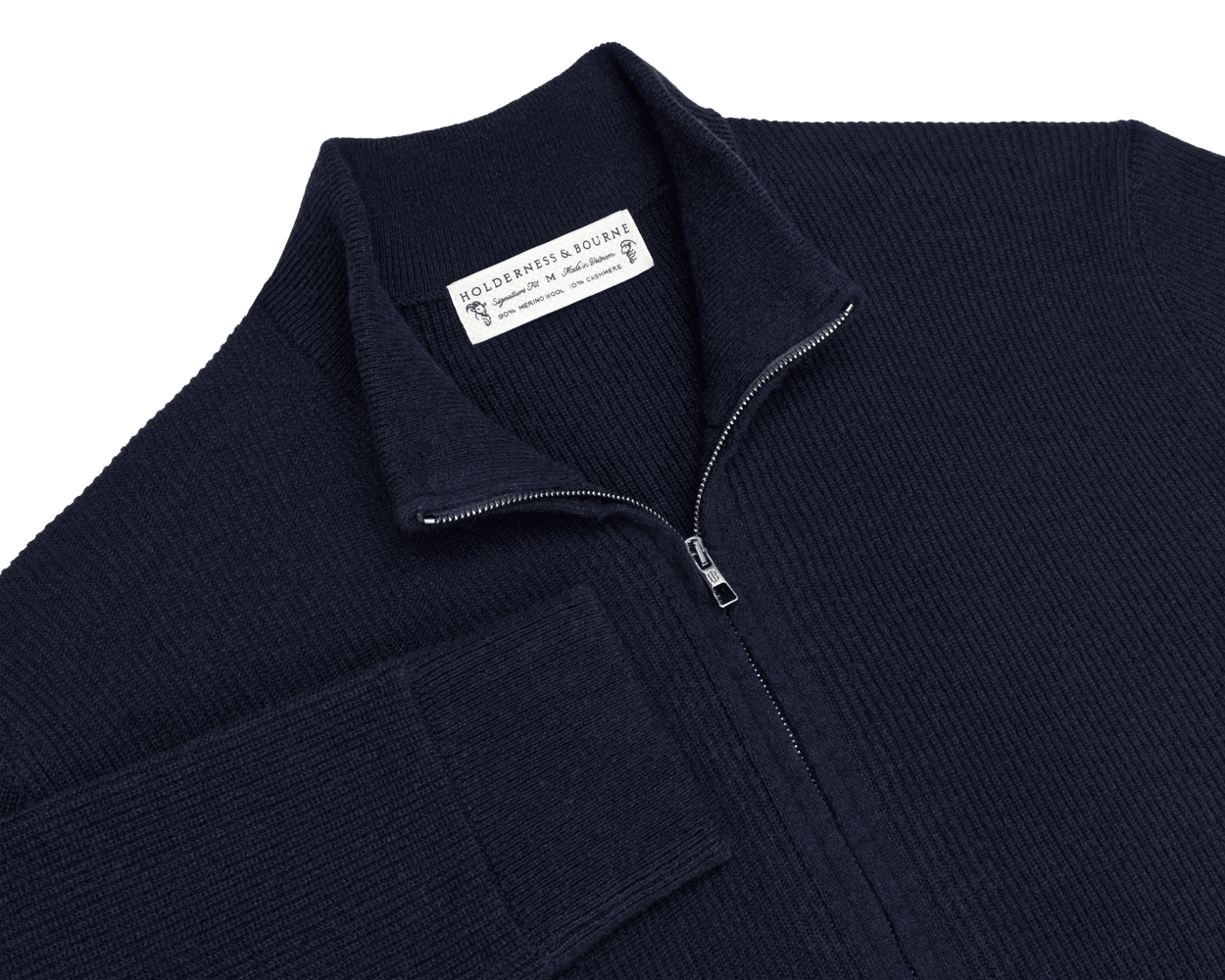 Men's Navy Merino-Cashmere Full-Zip Cardigan | Holderness & Bourne