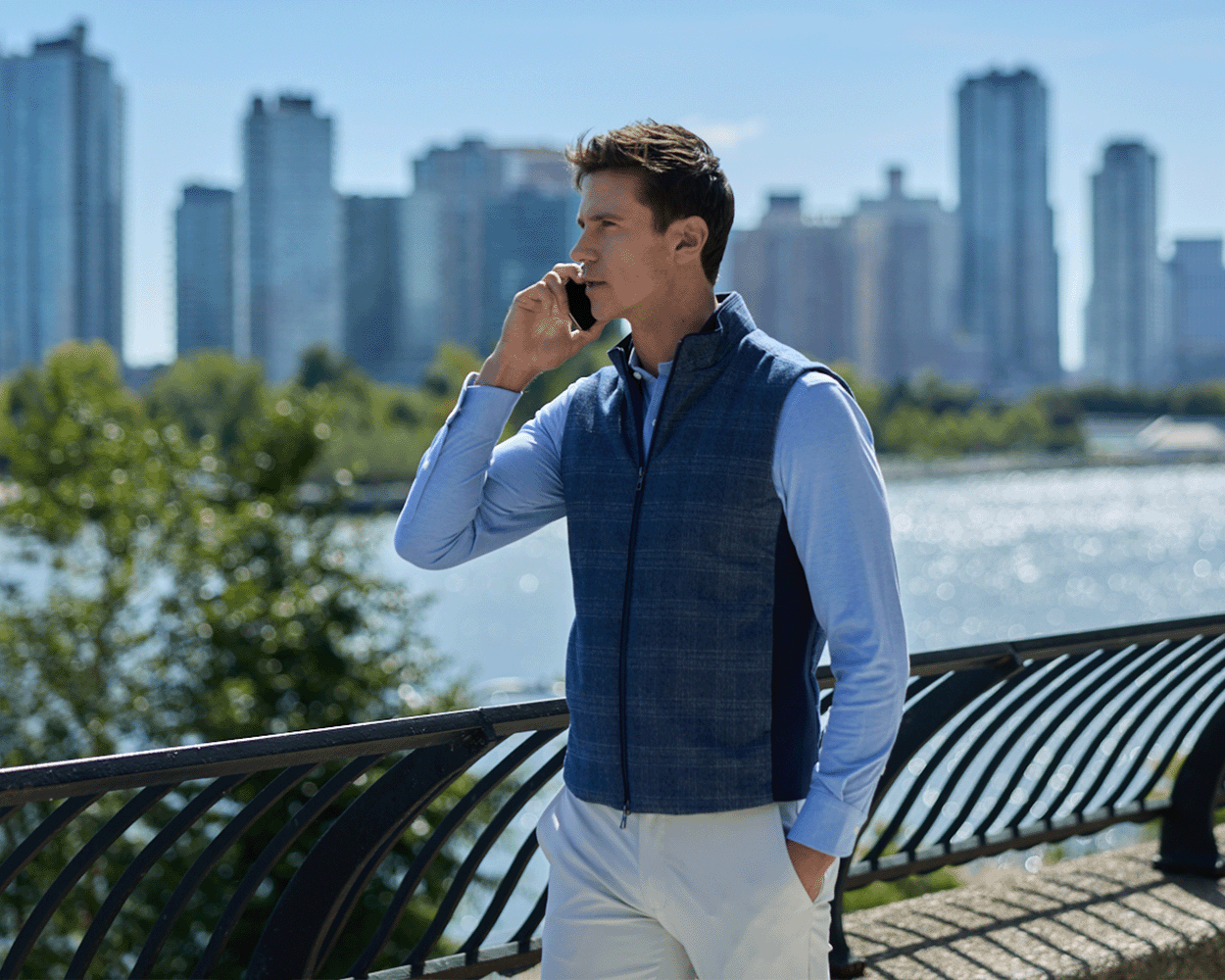 Men's Blue Windowpane Golf Vest | Holderness & Bourne