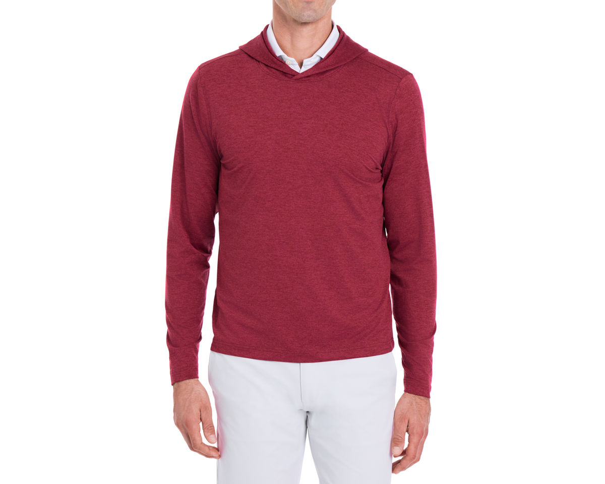 Holderness & Bourne Men’s Burgundy Hoodie worn by a person on a white background