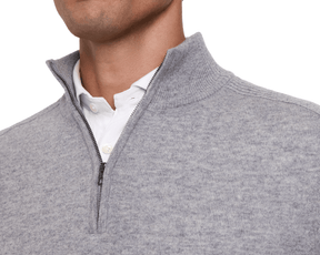 Holderness & Bourne Men’s Gray Quarter Zip Sweater worn by a person on a white background