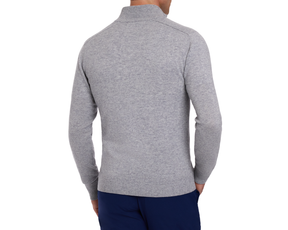 Holderness & Bourne Men’s Gray Quarter Zip Sweater worn by a person on a white background