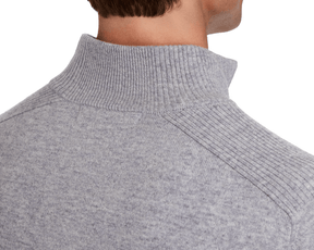 Close-up of Holderness & Bourne Men’s Gray Quarter Zip Sweater turtleneck sweater on a white background