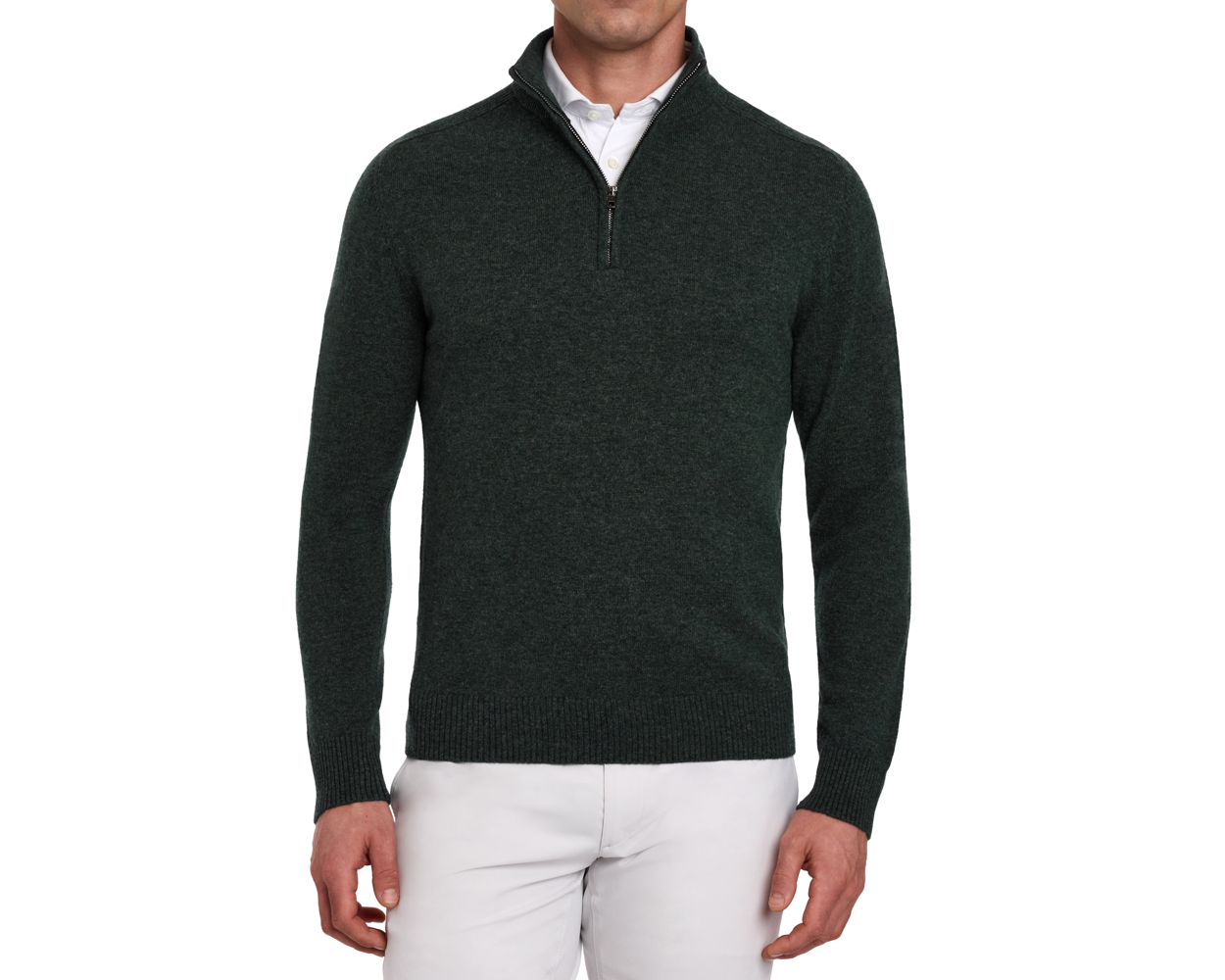 Man wearing Holderness & Bourne Men’s Olive Green Quarter Zip Sweater
