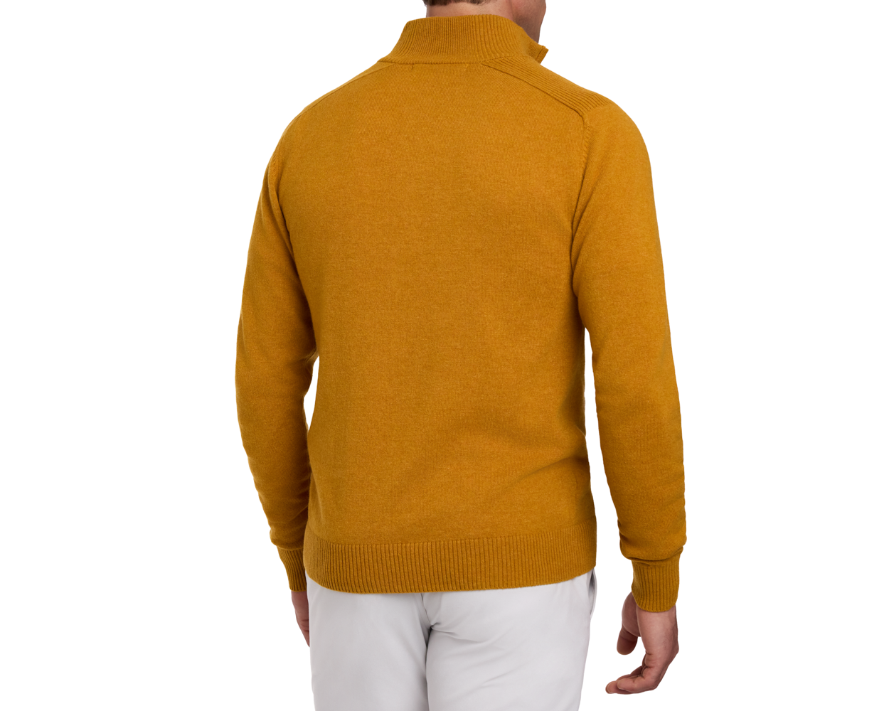 Holderness & Bourne Men’s Golden Yellow Sweater worn by a person on a white background