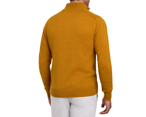 Holderness & Bourne Men’s Golden Yellow Sweater worn by a person on a white background