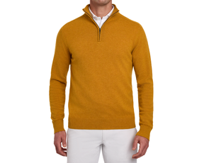 Holderness & Bourne Men’s Golden Yellow Sweater worn by a person on a white background