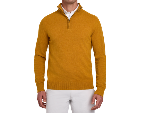Holderness & Bourne Men’s Golden Yellow Sweater worn by a person on a white background
