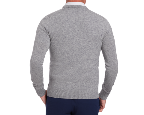 Holderness & Bourne Men’s Light Gray Crewneck Sweater worn by a person on a white background