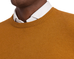 Close-up of Holderness & Bourne Men’s Golden Yellow Pullover Sweater with a white shirt underneath