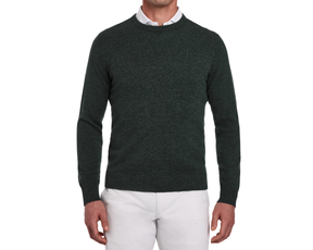 Holderness & Bourne Men’s Dark Green Cashmere Sweater worn by a person on a white background
