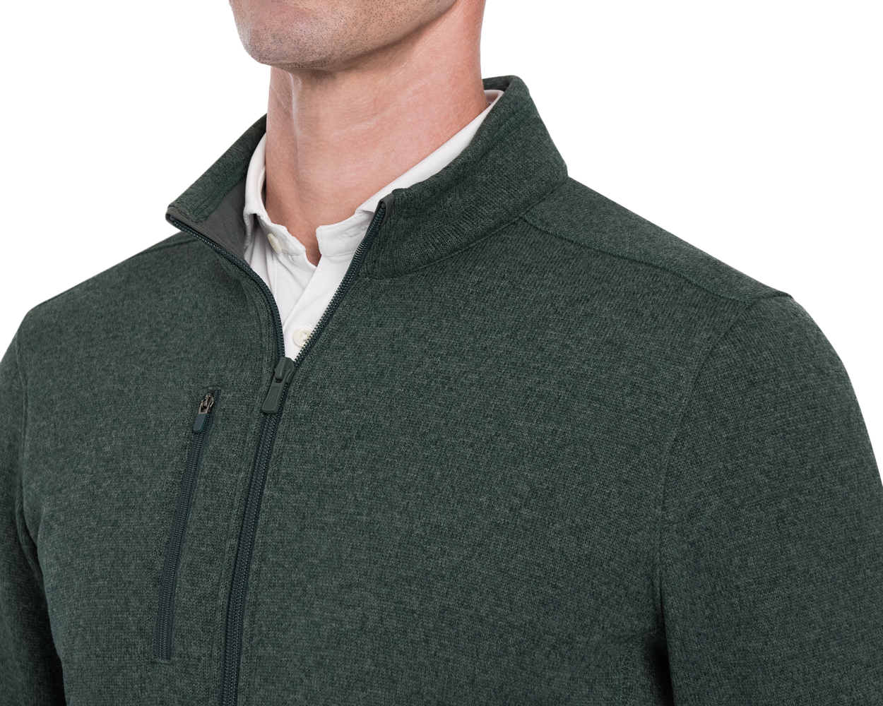 Holderness & Bourne Men’s Dark Green Fleece Jacket worn by a person on a white background