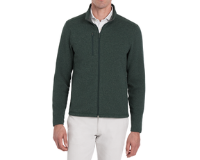 Man wearing a Holderness & Bourne Men’s Dark Green Fleece Jacket on a white background