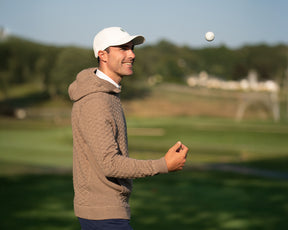 Model Wearing Holderness & Bourne Brown Cotton Hoodie