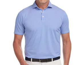 Front shot of Holderness and Bourne cobalt white shirt modeled on man's torso.