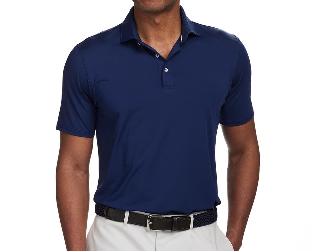 Men's Solid Navy Blue Performance Polo | Holderness & Bourne