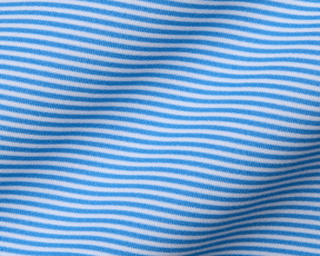 The Perkins Shirt: Horizon Blue & White features fine knit fabric with blue and white stripes, offering four-way stretch and moisture-wicking performance.