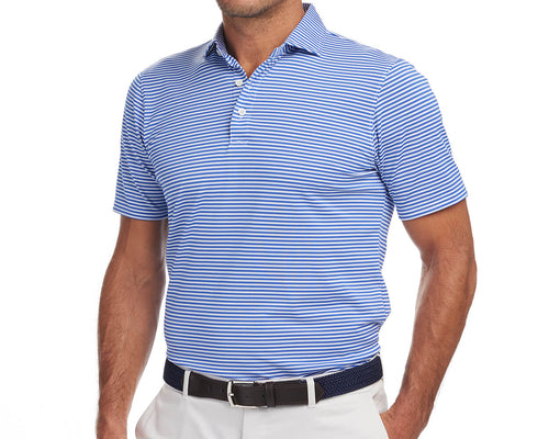 Men's Blue Striped Polo Shirt | Holderness & Bourne