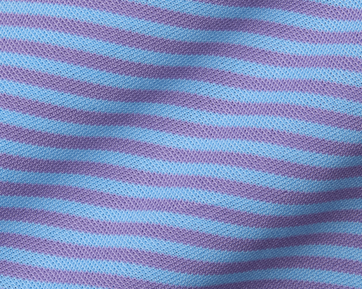 Close-up of The Maxwell Shirt: Tudor & Vista Blue, highlighting its soft, textured knit with light blue and lavender stripes, designed for comfort and performance.