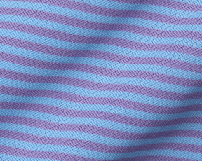 Close-up of The Maxwell Shirt: Tudor & Vista Blue, highlighting its soft, textured knit with light blue and lavender stripes, designed for comfort and performance.