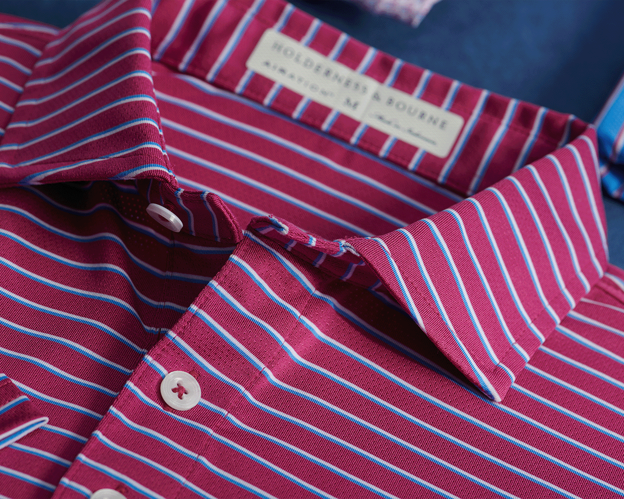 Men's Red Polo Shirt with White Stripes | Holderness & Bourne Cabernet/White/Horizon Blue / M Men's Red Polo Shirt with White Stripes | Holderness & Bourne Cabernet/White/Horizon Blue / M