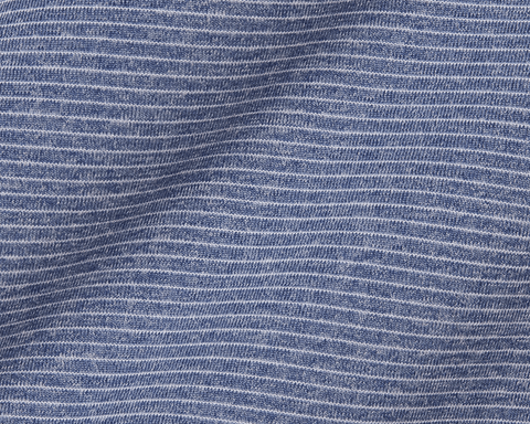 Close-up of the Yale Golf Course Holland Shirt in Heathered Andover, showcasing fine blue knit fabric with subtle white stripes and visible texture.