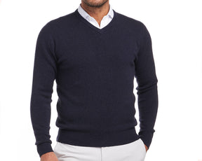 Holderness & Bourne The Stableford Navy Wool V Neck Sweater