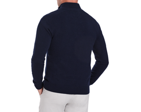 Holderness & Bourne Men’s Navy Quarter Zip Sweater worn by a person on a white background