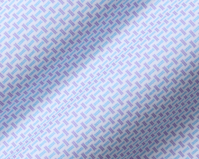 Close-up of The Norman Shirt: Vista Blue & Tudor, showcasing its purple and light-blue basketweave pattern. Designed for performance with UPF 50+ protection and four-way stretch.