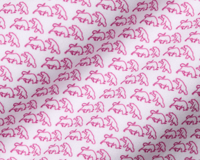 The Berkeley Shirt: Cabernet features a white woven fabric with a pink bull-and-bear pattern, offering four-way stretch, moisture wicking, and UPF 50+ protection.