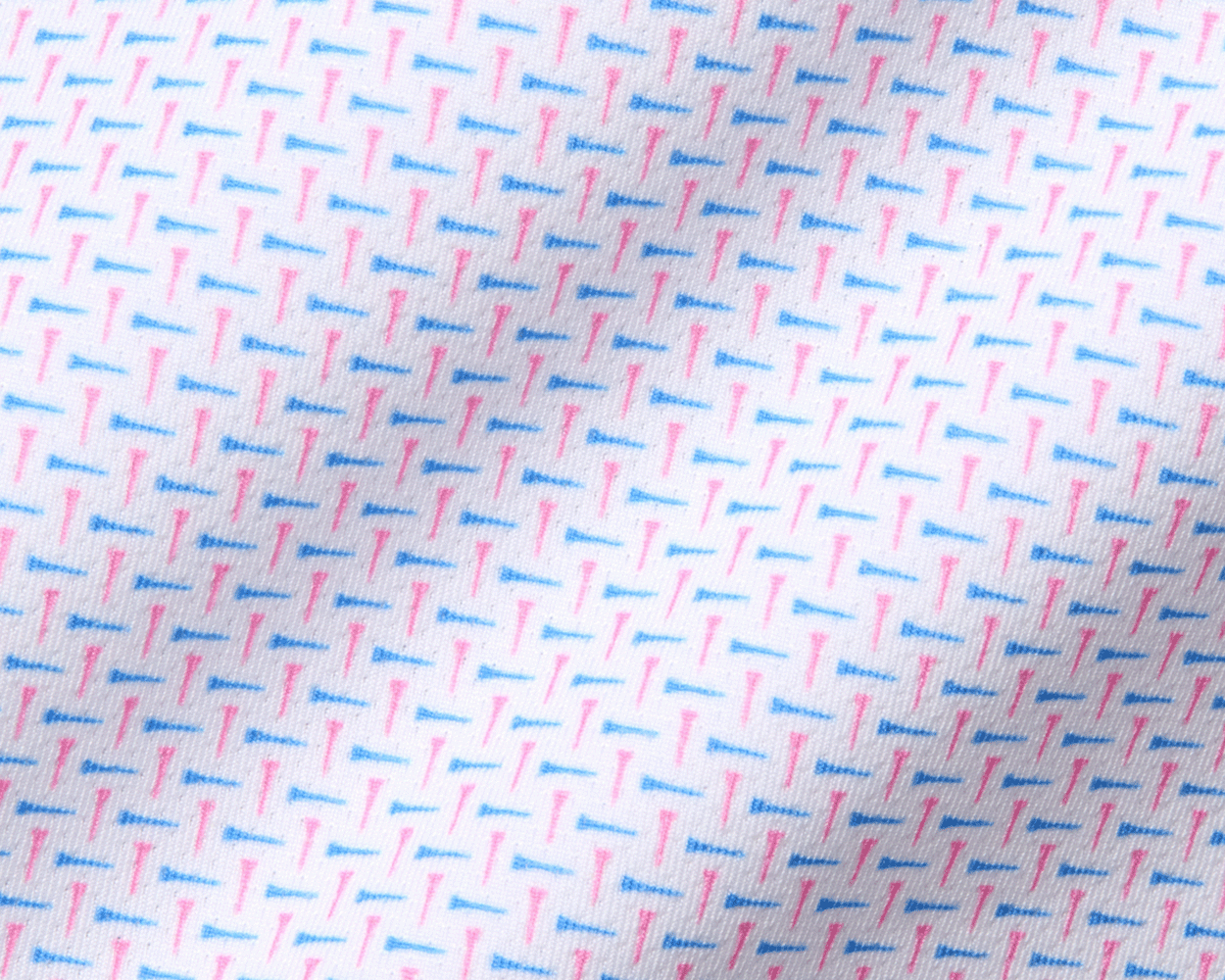The Cromwell Shirt: Belmont & Horizon Blue, showcasing a close-up of its T-shaped pastel motifs on breathable AIRATION® fabric with a structured spread collar.