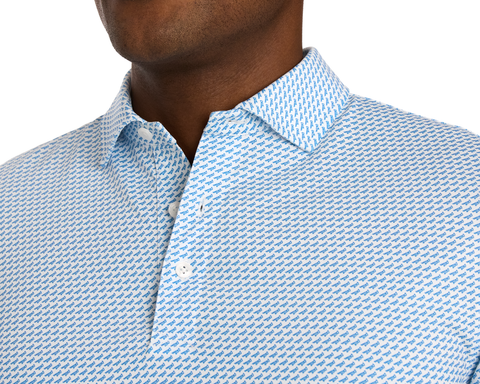 The Walton Shirt: Maidstone Blue, featuring a micro-print pattern and structured spread collar, made from AIRATION® fabric for breathability and comfort.