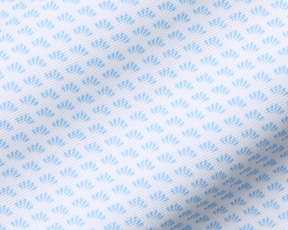 The Geiger Shirt: Vista Blue features a white, mesh-like fabric with a pale-blue fan motif, ideal for moisture-wicking and breathable performance.