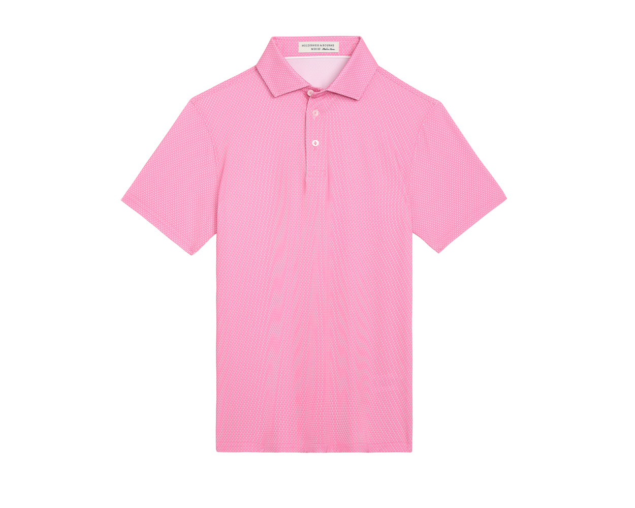 The Hicks Boys Shirt: Belmont, featuring a geometric texture, classic polo collar, and two-button placket, crafted from stretchy, moisture-wicking performance jersey for comfort and protection.