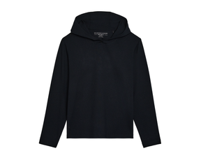 The Jackson Boys Hoodie: Black, a plain, lightweight pullover with UPF 50+ protection, featuring a streamlined design without pockets or drawstrings, laid flat.