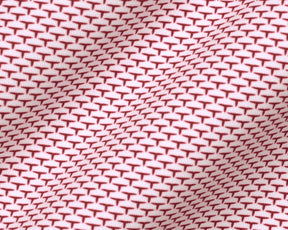 The Armfield Shirt: Liberty Red features a close-up of its red “T”-shaped motif on light fabric, highlighting the refined geometric pattern and texture.