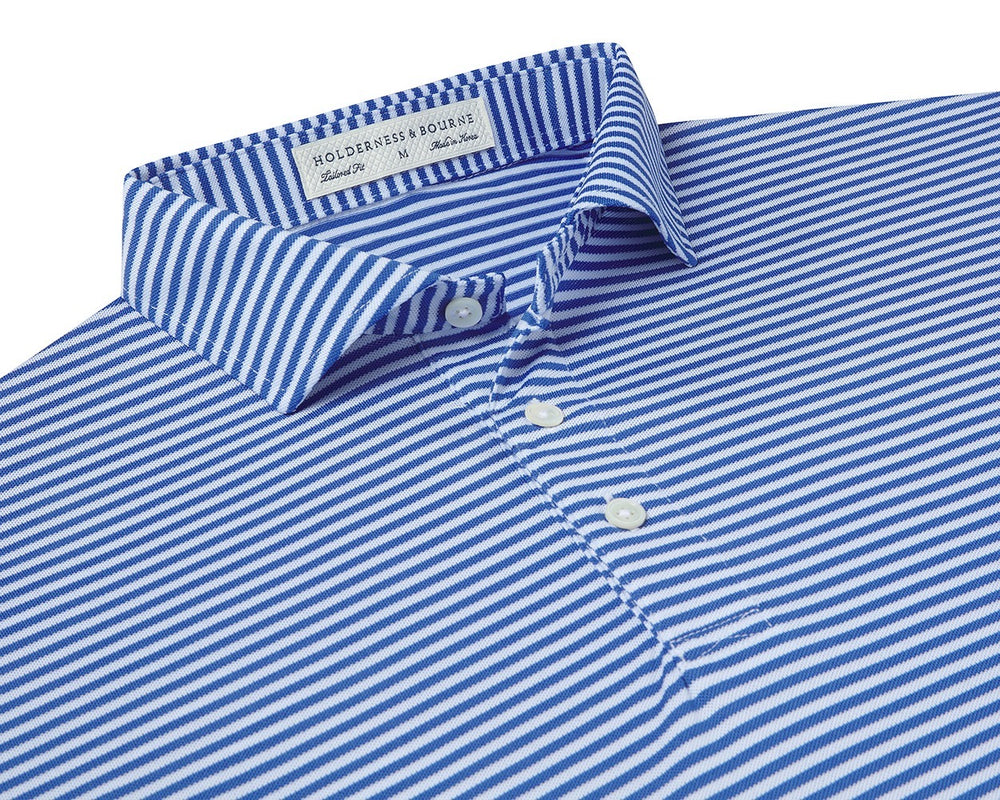 Men's Blue Striped Polo Shirt | Holderness & Bourne