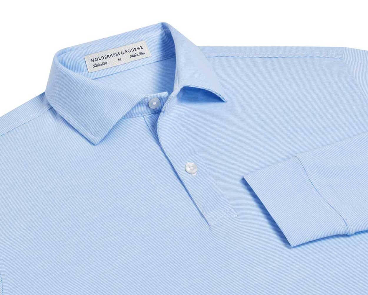 Holderness & Bourne Men's Light Blue Long Sleeve Polo Shirt