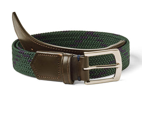 The Fischer Belt: Pine & Navy Dogleg Stripe