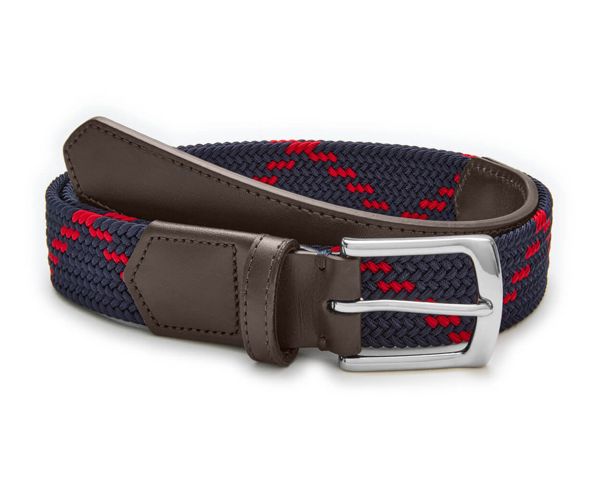 The Fischer Belt: Navy & Liberty Red Dogleg Stripe