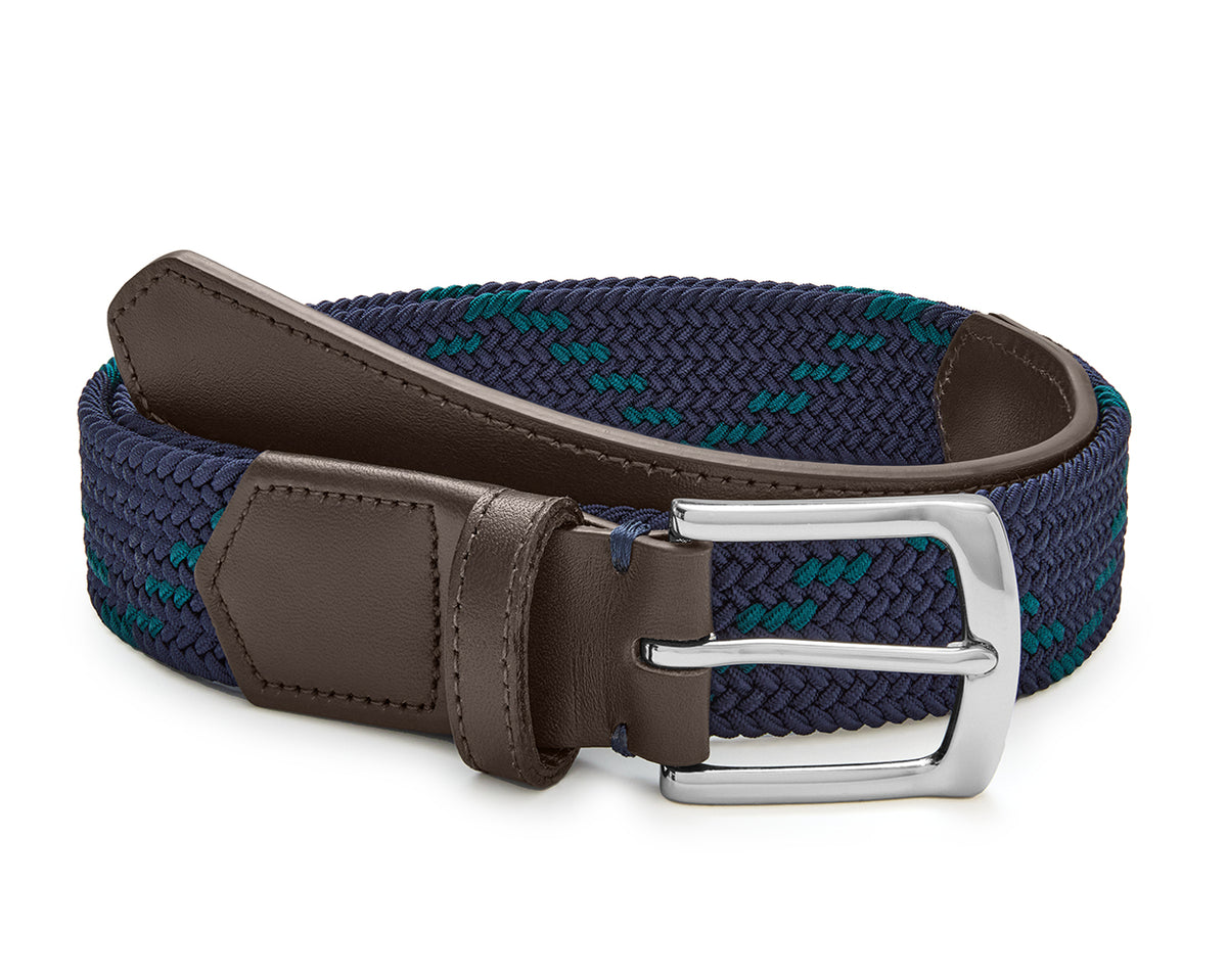 The Fischer Belt: Navy & Deep Teal Dogleg Stripe